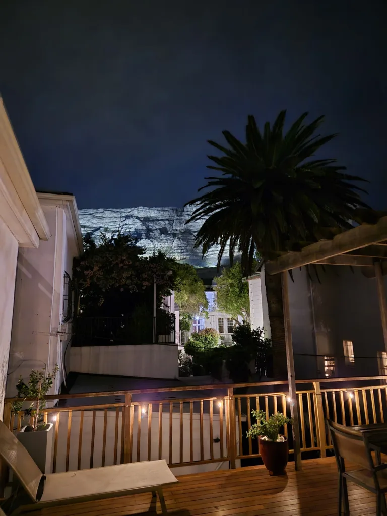 Cactusberry Table Mountain view from deck at night
